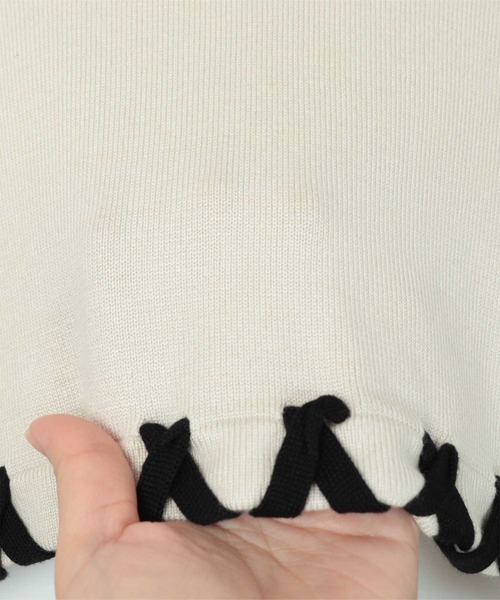 miette(ミエット)の「配色ステッチクロップドニットトップス(ニット/セーター・レディース・グレー/アイボリー/ネイビー/ブラック・FREE)」の18枚目の写真