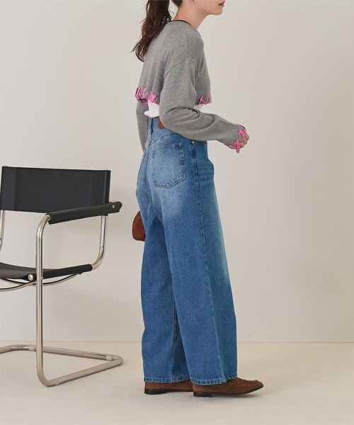 miette（ミエット）の「配色ステッチクロップドニットトップス（ニット/セーター・レディース・グレー/アイボリー/ネイビー/ブラック・FREE）」の7枚目の写真