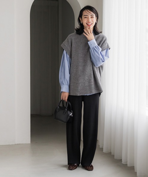 coca（coca）（コカ）の「ヤク風ハイネックニットベスト（ベスト・レディース・チャコール/ベージュ・M/L）」の5枚目の写真