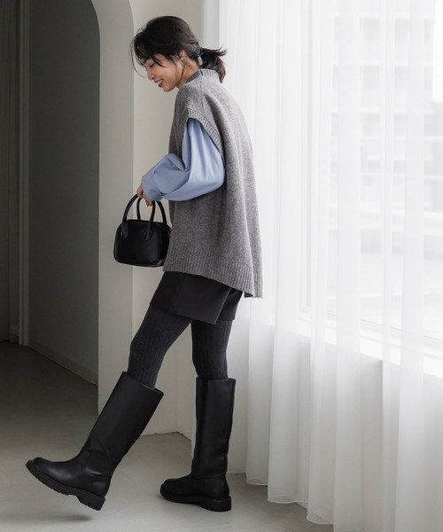 coca（coca）（コカ）の「ヤク風ハイネックニットベスト（ベスト・レディース・チャコール/ベージュ・M/L）」の4枚目の写真