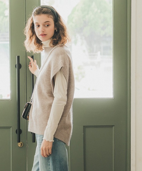 coca（coca）（コカ）の「ヤク風ハイネックニットベスト（ベスト・レディース・チャコール/ベージュ・M/L）」の19枚目の写真