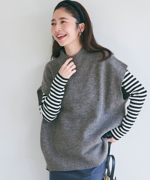 coca（coca）（コカ）の「ヤク風ハイネックニットベスト（ベスト・レディース・チャコール/ベージュ・M/L）」の9枚目の写真