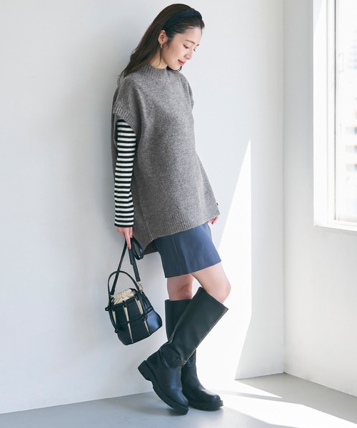 coca（coca）（コカ）の「ヤク風ハイネックニットベスト（ベスト・レディース・チャコール/ベージュ・M/L）」の10枚目の写真