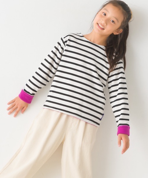 OMNES（オムネス）の「キッズ裏フリースあったか長袖Tシャツ（Tシャツ/カットソー・キッズ・ベージュ/ホワイト×ブラック/グレー×ホワイト/ホワイト・130/120/140/110/100）」の3枚目の写真