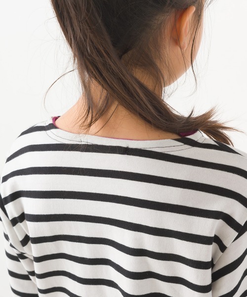 OMNES（オムネス）の「キッズ裏フリースあったか長袖Tシャツ（Tシャツ/カットソー・キッズ・ベージュ/ホワイト×ブラック/グレー×ホワイト/ホワイト・130/120/140/110/100）」の7枚目の写真