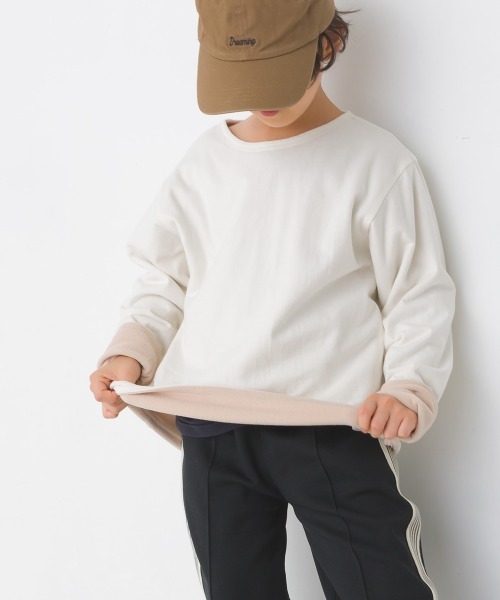 OMNES（オムネス）の「キッズ裏フリースあったか長袖Tシャツ（Tシャツ/カットソー・キッズ・ベージュ/ホワイト×ブラック/グレー×ホワイト/ホワイト・130/120/140/110/100）」の14枚目の写真