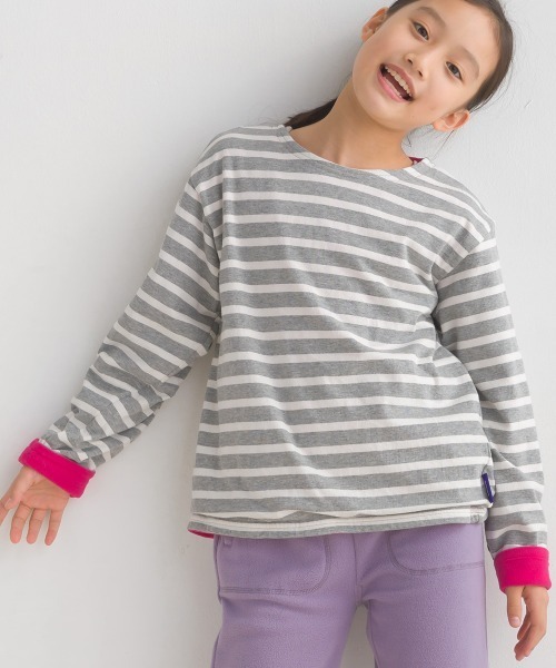 OMNES（オムネス）の「キッズ裏フリースあったか長袖Tシャツ（Tシャツ/カットソー・キッズ・ベージュ/ホワイト×ブラック/グレー×ホワイト/ホワイト・130/120/140/110/100）」の21枚目の写真