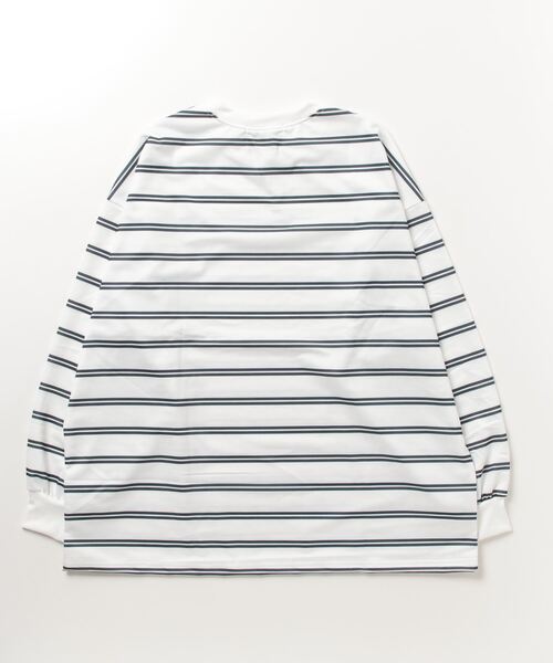 SETUP7（セットアップセブン）の「【SETUP7】ビッグシルエットワンポイントボーダー長袖Tシャツ KNF037（Tシャツ/カットソー・メンズ・ホワイト/ネイビー・M/L）」の7枚目の写真