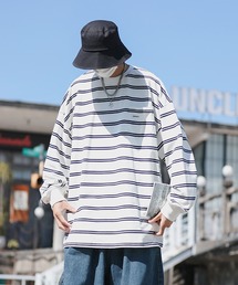 SETUP7 | 【SETUP7】ビッグシルエットワンポイントボーダー長袖Tシャツ KNF037(Tシャツ/カットソー)