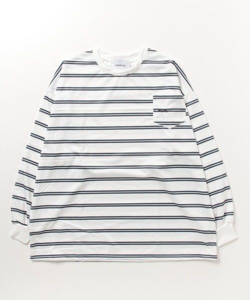 SETUP7（セットアップセブン）の「【SETUP7】ビッグシルエットワンポイントボーダー長袖Tシャツ KNF037（Tシャツ/カットソー・メンズ・ホワイト/ネイビー・M/L）」の3枚目の写真