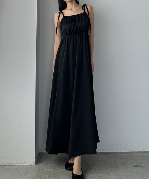 セール】【選べる】リボンショルダーサテンワンピース（Iライン