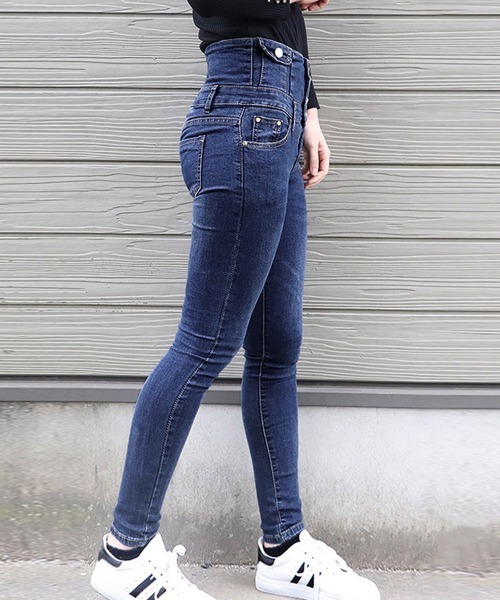 Miniministore(ミニミニストア)の「ハイウエスト デニムスキニーパンツ 韓国(デニムパンツ・レディース・インディゴブルー/ブラック・26/27/28/29)」の3枚目の写真