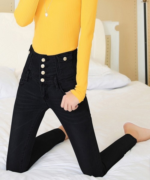 Miniministore(ミニミニストア)の「ハイウエスト デニムスキニーパンツ 韓国(デニムパンツ・レディース・インディゴブルー/ブラック・26/27/28/29)」の4枚目の写真