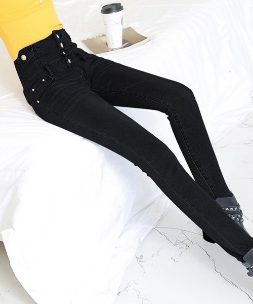 Miniministore(ミニミニストア)の「ハイウエスト デニムスキニーパンツ 韓国(デニムパンツ・レディース・インディゴブルー/ブラック・26/27/28/29)」の20枚目の写真