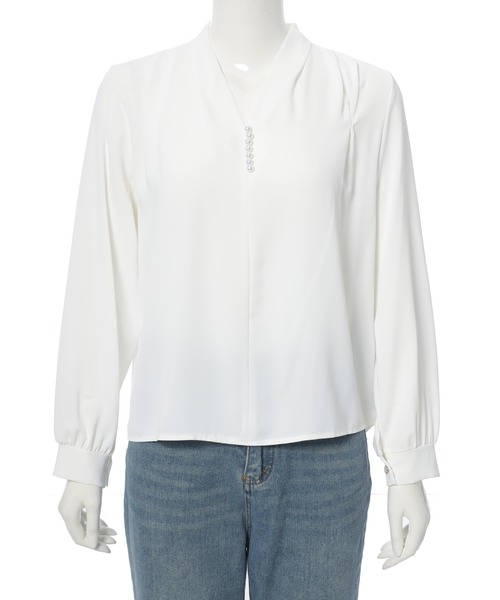 fifth（フィフス）の「パールデザインVネックブラウス（シャツ/ブラウス・レディース・ホワイト/ブラック・M）」の14枚目の写真