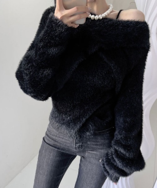 VIVID LADY(ビビッドレディー)の「ふわふわアンゴラ斜線キャミソール+ボレロニットセット(ニット/セーター・レディース・ブラック/グレー/カーキ/アイボリー・FREE)」の3枚目の写真