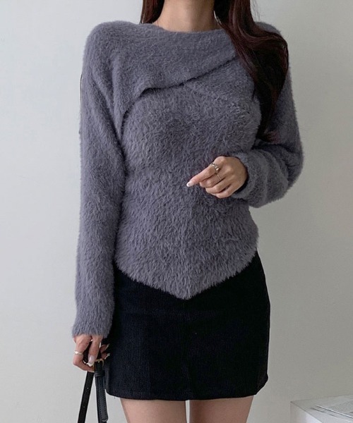 VIVID LADY(ビビッドレディー)の「ふわふわアンゴラ斜線キャミソール+ボレロニットセット(ニット/セーター・レディース・ブラック/グレー/カーキ/アイボリー・FREE)」の6枚目の写真