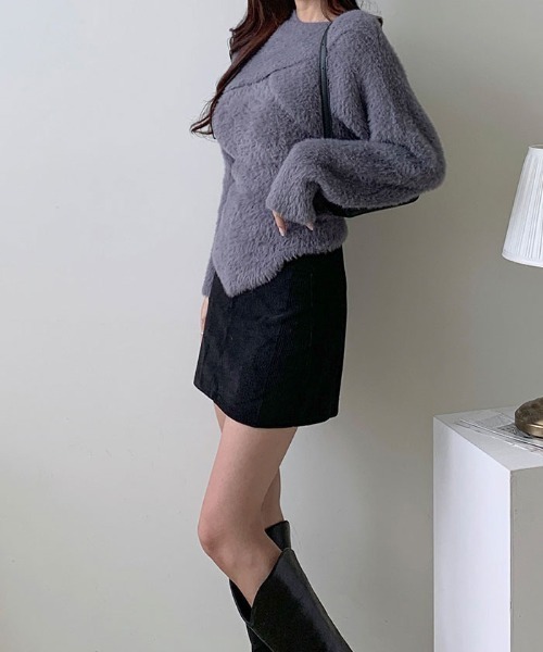 VIVID LADY(ビビッドレディー)の「ふわふわアンゴラ斜線キャミソール+ボレロニットセット(ニット/セーター・レディース・ブラック/グレー/カーキ/アイボリー・FREE)」の7枚目の写真