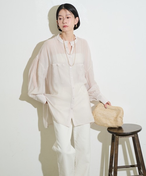 Shelly island(シェリーアイランド)の「オーバーシアーシャツ(シャツ/ブラウス・レディース・ライトブルー/ブラック/ホワイト・FREE)」の2枚目の写真