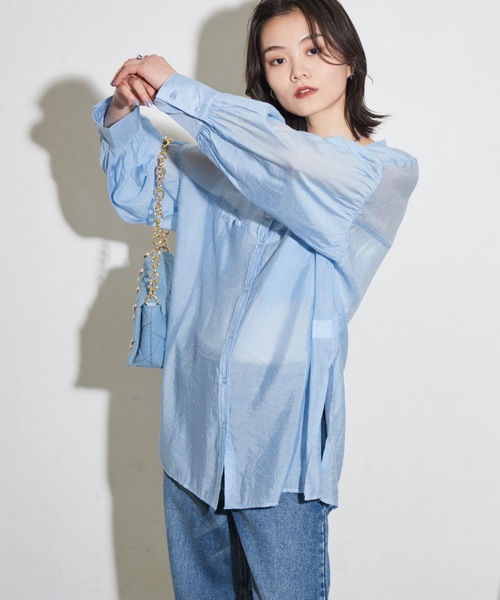 Shelly island(シェリーアイランド)の「オーバーシアーシャツ(シャツ/ブラウス・レディース・ライトブルー/ブラック/ホワイト・FREE)」の1枚目の写真