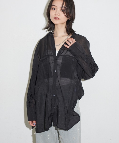 Shelly island(シェリーアイランド)の「オーバーシアーシャツ(シャツ/ブラウス・レディース・ライトブルー/ブラック/ホワイト・FREE)」の3枚目の写真