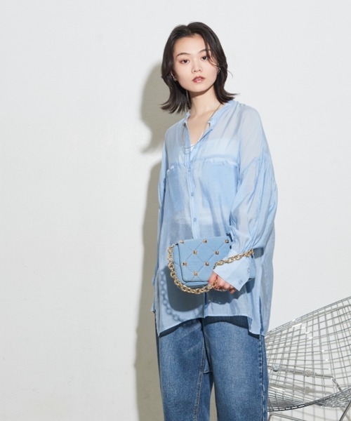 Shelly island(シェリーアイランド)の「オーバーシアーシャツ(シャツ/ブラウス・レディース・ライトブルー/ブラック/ホワイト・FREE)」の4枚目の写真