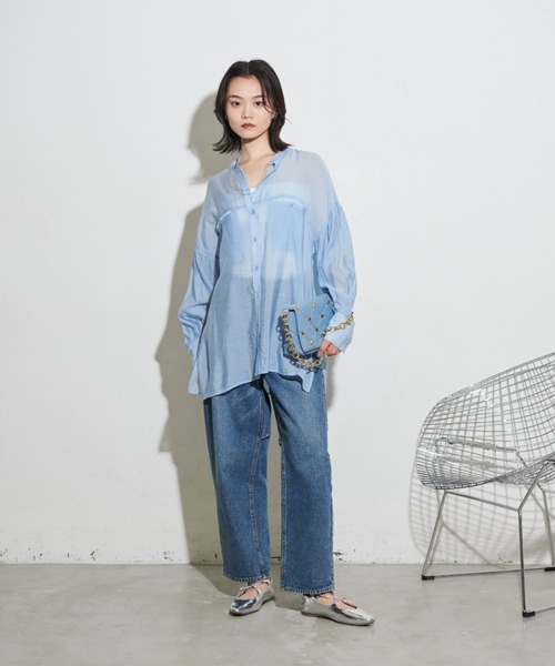 Shelly island(シェリーアイランド)の「オーバーシアーシャツ(シャツ/ブラウス・レディース・ライトブルー/ブラック/ホワイト・FREE)」の6枚目の写真