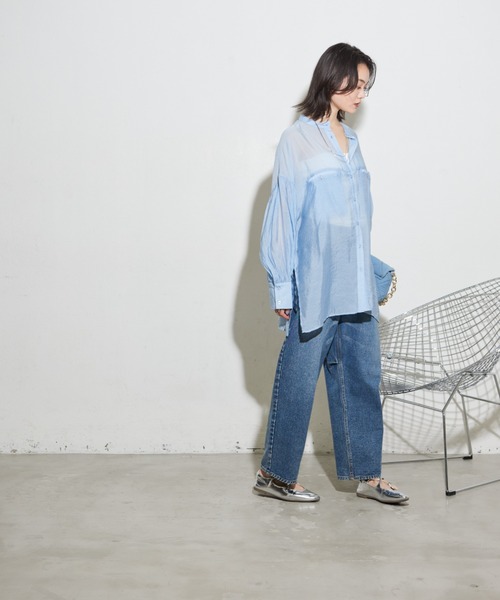 Shelly island(シェリーアイランド)の「オーバーシアーシャツ(シャツ/ブラウス・レディース・ライトブルー/ブラック/ホワイト・FREE)」の8枚目の写真