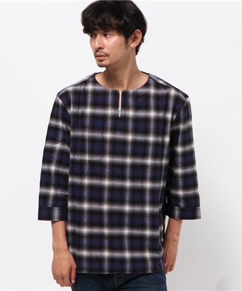 WEGO（ウィゴー）の「WEGO/5分袖キーネックプルオーバーシャツ（シャツ/ブラウス・メンズ・ブラック系その他/ブルー系その他・MEDIUM/LARGE）」の12枚目の写真