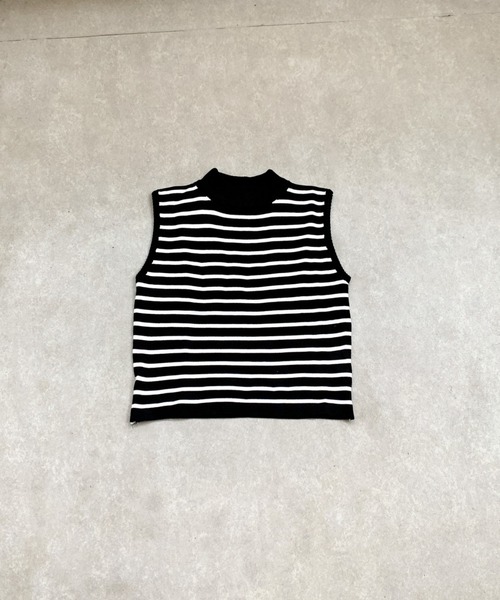 SHEPP（シープ）の「ボーダーハイネック ノースリーブTシャツ / タンクトップ（タンクトップ・レディース・ホワイト/ブラウン/イエロー/カーキ/ブラック・FREE）」の10枚目の写真