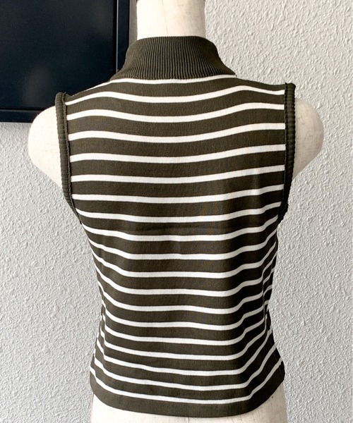 SHEPP（シープ）の「ボーダーハイネック ノースリーブTシャツ / タンクトップ（タンクトップ・レディース・ホワイト/ブラウン/イエロー/カーキ/ブラック・FREE）」の13枚目の写真