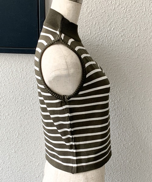 SHEPP（シープ）の「ボーダーハイネック ノースリーブTシャツ / タンクトップ（タンクトップ・レディース・ホワイト/ブラウン/イエロー/カーキ/ブラック・FREE）」の14枚目の写真