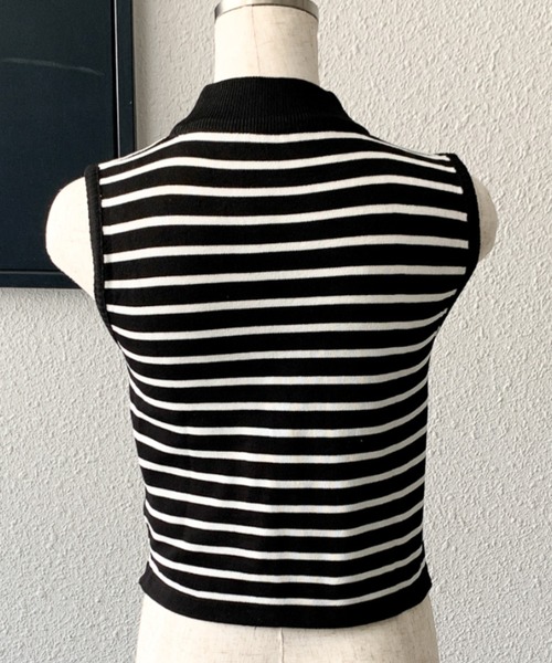 SHEPP（シープ）の「ボーダーハイネック ノースリーブTシャツ / タンクトップ（タンクトップ・レディース・ホワイト/ブラウン/イエロー/カーキ/ブラック・FREE）」の22枚目の写真