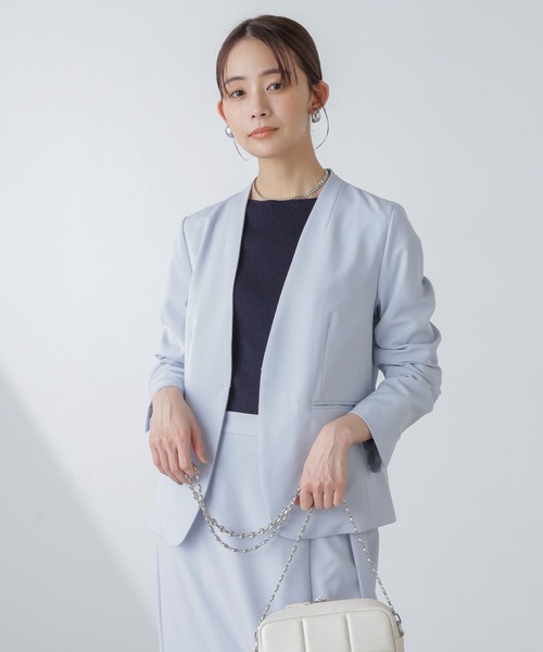 NANO universe（ナノユニバース）の「多機能素材ノーラペルジャケット(セットアップ可)（ノーカラージャケット・レディース・ネイビー/ライトブルー/アイボリー・FREE）」の12枚目の写真