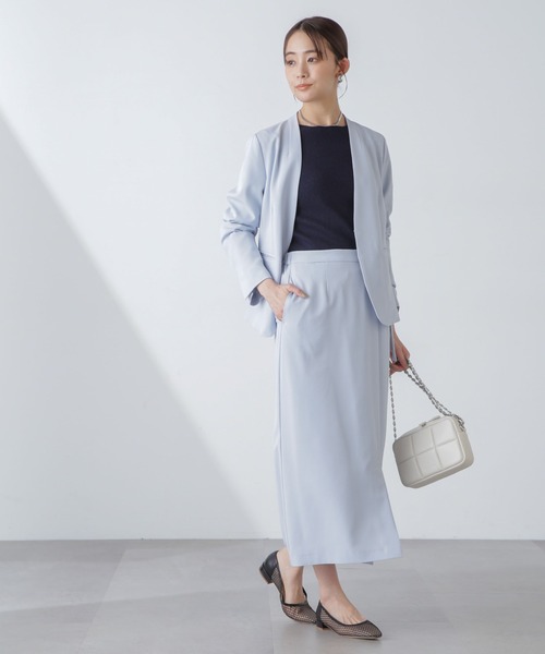 NANO universe（ナノユニバース）の「多機能素材ノーラペルジャケット(セットアップ可)（ノーカラージャケット・レディース・ネイビー/ライトブルー/アイボリー・FREE）」の16枚目の写真