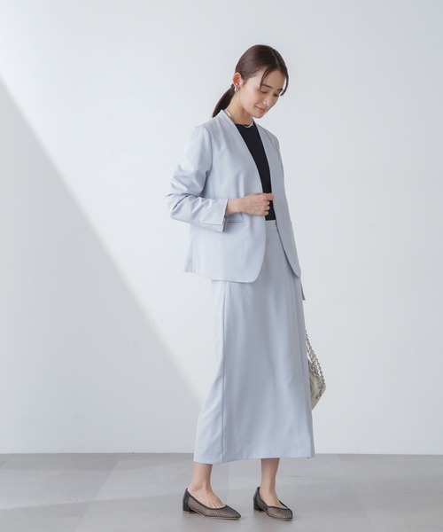 NANO universe（ナノユニバース）の「多機能素材ノーラペルジャケット(セットアップ可)（ノーカラージャケット・レディース・ネイビー/ライトブルー/アイボリー・FREE）」の17枚目の写真