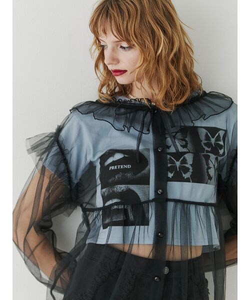 jouetie(ジュエティ)の「ネガフォトクロップドTシャツ(Tシャツ/カットソー・レディース・ブラック/オフホワイト/ブルー・MEDIUM)」の13枚目の写真