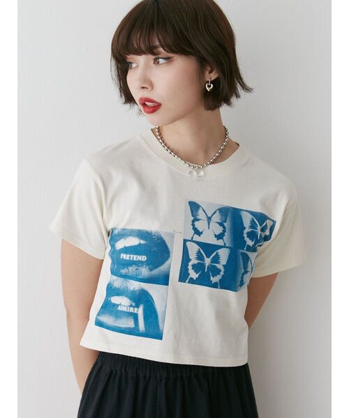 jouetie(ジュエティ)の「ネガフォトクロップドTシャツ(Tシャツ/カットソー・レディース・ブラック/オフホワイト/ブルー・MEDIUM)」の17枚目の写真
