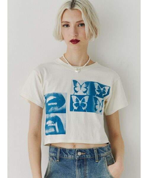 jouetie(ジュエティ)の「ネガフォトクロップドTシャツ(Tシャツ/カットソー・レディース・ブラック/オフホワイト/ブルー・MEDIUM)」の19枚目の写真