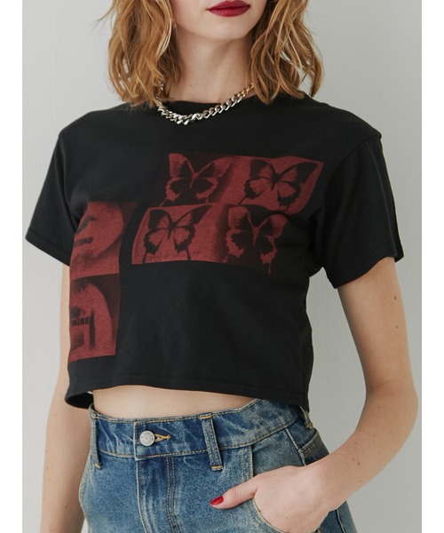 jouetie(ジュエティ)の「ネガフォトクロップドTシャツ(Tシャツ/カットソー・レディース・ブラック/オフホワイト/ブルー・MEDIUM)」の3枚目の写真