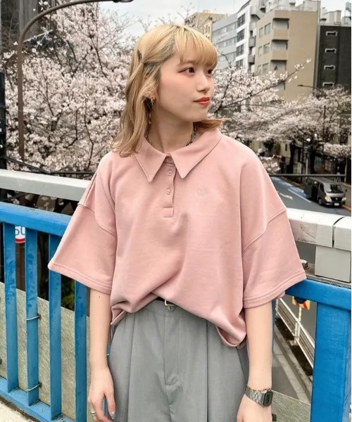 DOUBLE NAME(ダブルネーム)の「ドロストラメ5分袖プルオーバー(Tシャツ/カットソー・レディース・スミクロ/ピンク/ブルー・FREE)」の3枚目の写真