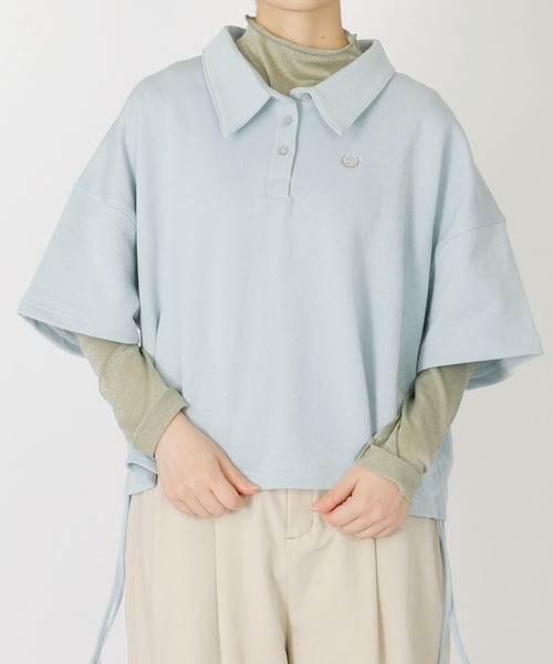 DOUBLE NAME(ダブルネーム)の「ドロストラメ5分袖プルオーバー(Tシャツ/カットソー・レディース・スミクロ/ピンク/ブルー・FREE)」の1枚目の写真