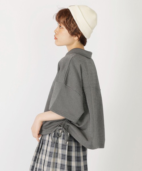 DOUBLE NAME(ダブルネーム)の「ドロストラメ5分袖プルオーバー(Tシャツ/カットソー・レディース・スミクロ/ピンク/ブルー・FREE)」の6枚目の写真