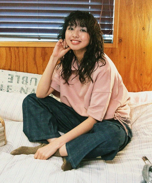 DOUBLE NAME(ダブルネーム)の「ドロストラメ5分袖プルオーバー(Tシャツ/カットソー・レディース・スミクロ/ピンク/ブルー・FREE)」の20枚目の写真