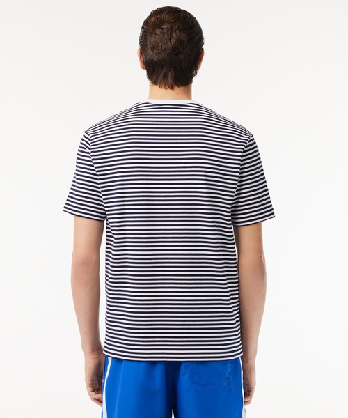 LACOSTE(ラコステ)の「ヘビーウェイト オーセンティックマリンボーダーリンガーネック 半袖Tシャツ(Tシャツ/カットソー・メンズ・ホワイト×ネイビー/ライトブルー・2/3/4/5)」の3枚目の写真