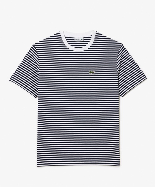 LACOSTE(ラコステ)の「ヘビーウェイト オーセンティックマリンボーダーリンガーネック 半袖Tシャツ(Tシャツ/カットソー・メンズ・ホワイト×ネイビー/ライトブルー・2/3/4/5)」の4枚目の写真