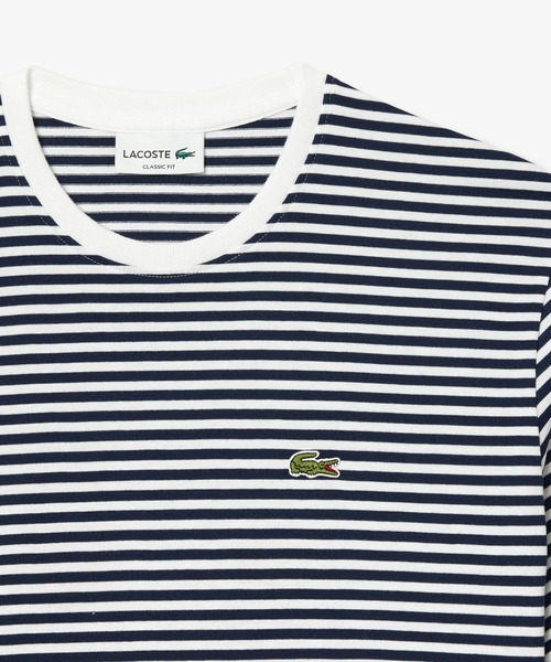 LACOSTE(ラコステ)の「ヘビーウェイト オーセンティックマリンボーダーリンガーネック 半袖Tシャツ(Tシャツ/カットソー・メンズ・ホワイト×ネイビー/ライトブルー・2/3/4/5)」の5枚目の写真