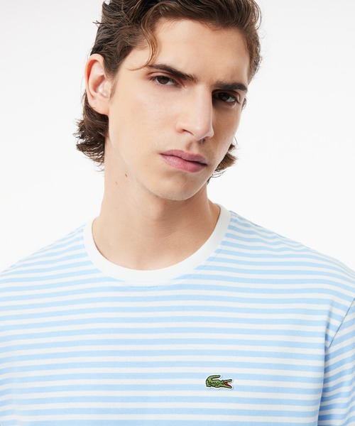 LACOSTE(ラコステ)の「ヘビーウェイト オーセンティックマリンボーダーリンガーネック 半袖Tシャツ(Tシャツ/カットソー・メンズ・ホワイト×ネイビー/ライトブルー・2/3/4/5)」の7枚目の写真