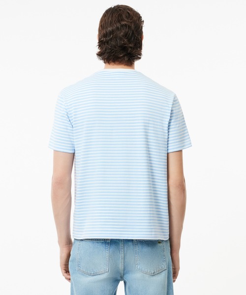 LACOSTE(ラコステ)の「ヘビーウェイト オーセンティックマリンボーダーリンガーネック 半袖Tシャツ(Tシャツ/カットソー・メンズ・ホワイト×ネイビー/ライトブルー・2/3/4/5)」の8枚目の写真