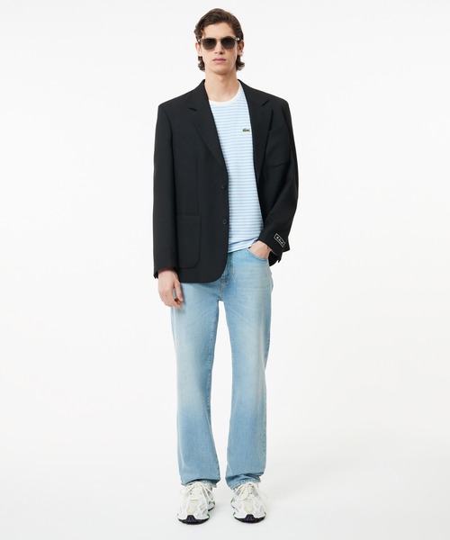 LACOSTE(ラコステ)の「ヘビーウェイト オーセンティックマリンボーダーリンガーネック 半袖Tシャツ(Tシャツ/カットソー・メンズ・ホワイト×ネイビー/ライトブルー・2/3/4/5)」の11枚目の写真